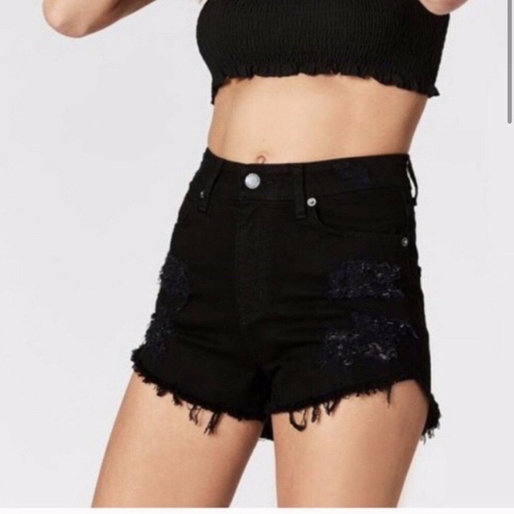 NWOT CARMAR Black Stretch Denim High Waist Shorts - Picture 1 of 9